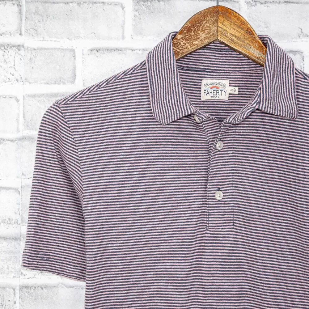 FAHERTY XS Polo Shirt Purple Blue Striped Short Sleeve